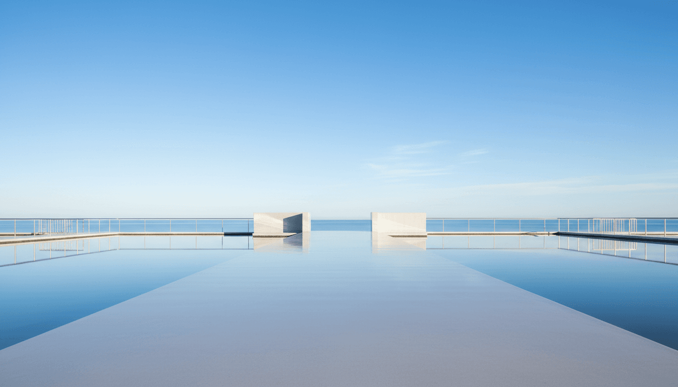 Clean concrete dock at lakeside with clear water and bright conditions