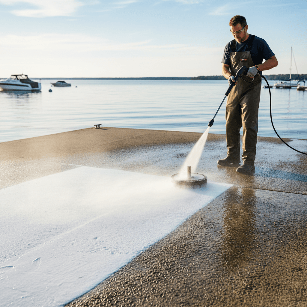 Clean dock surface after pressure washing