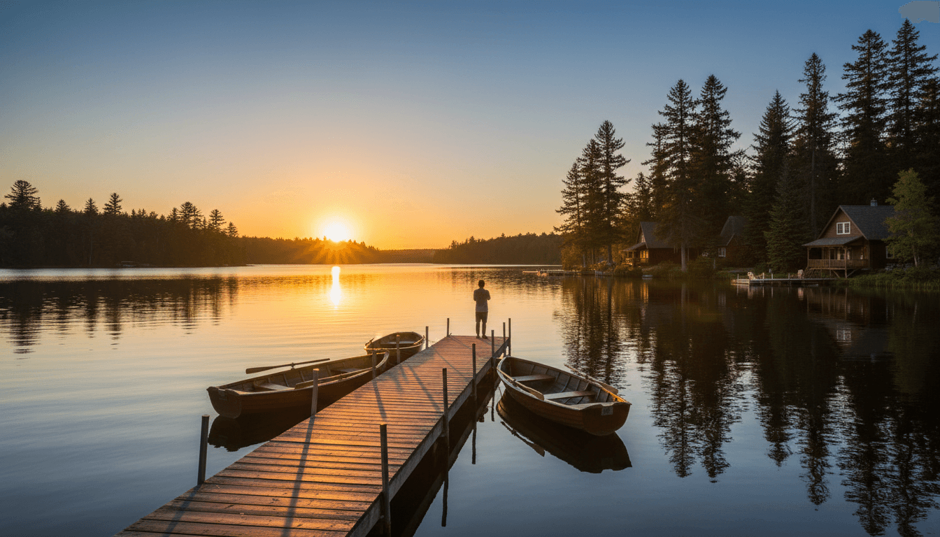 Clean residential dock on lake with pristine appearance