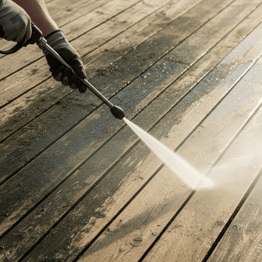 Pressure washing dock cleaning in action